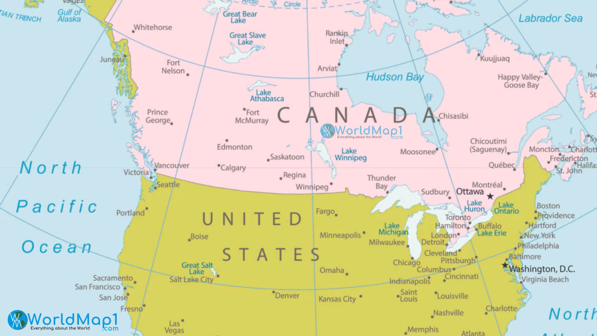 United States and Canada Main Cities Map